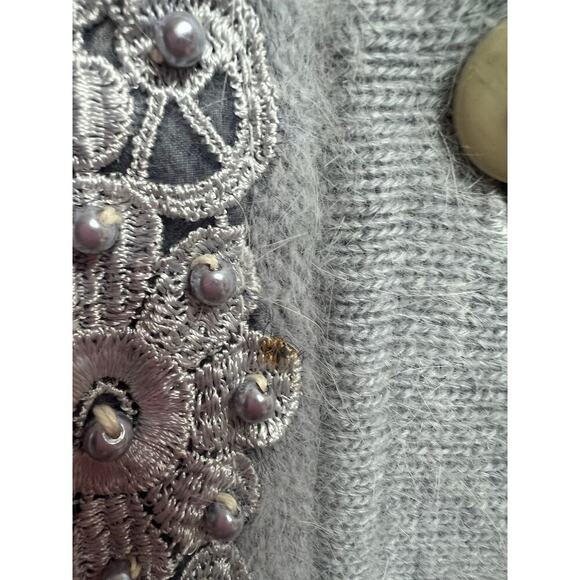 Beldini Vintage Gray Angora Beaded Sweater Cardigan Medium - Picture 11 of 16